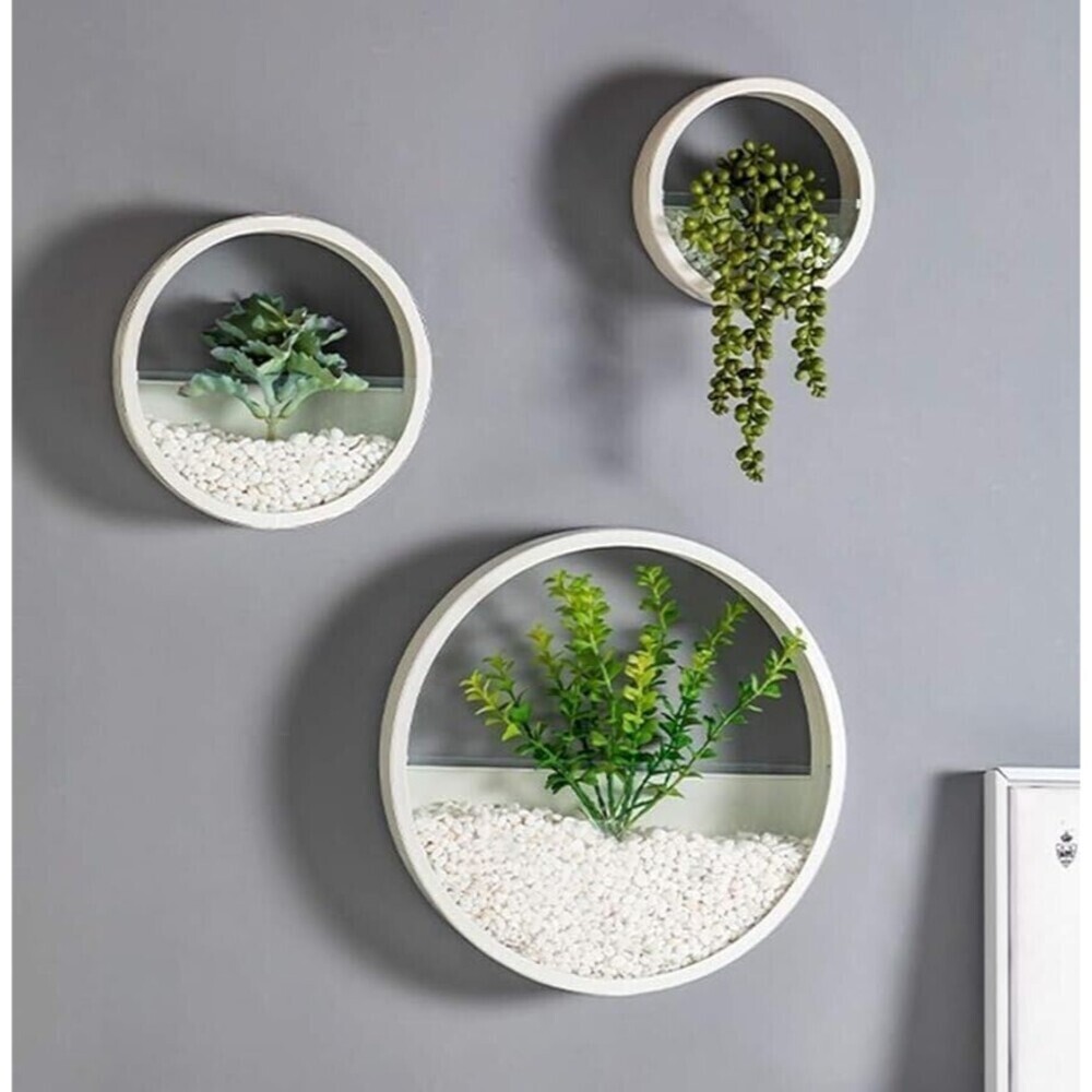 Metal Wall Planter round Hanging Wall Vase Planters for Succulents set of 3 whit